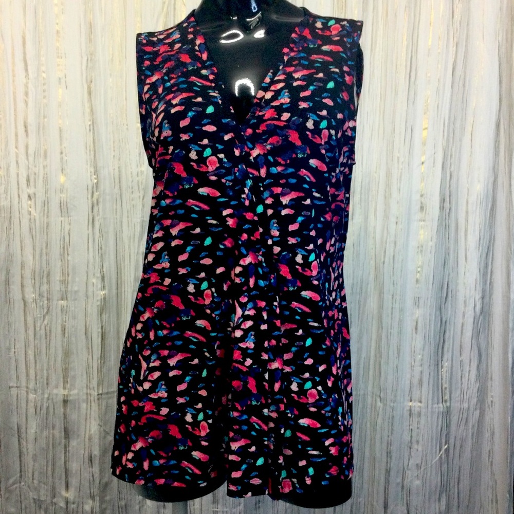 Dana Buchman Colorful Sleeveless Blouse - Black, pink & blue - M - New w Tag
